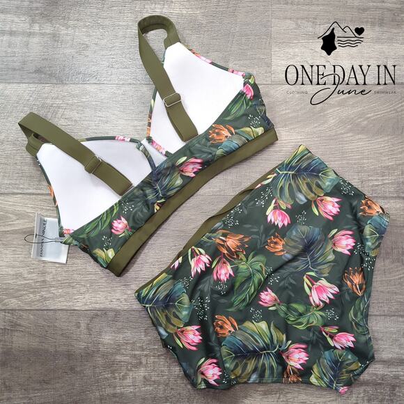 Hanna Nikole Plus Size Cross Font High Waist Bikini Swimsuit Size 16W - Picture 7 of 7